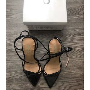 **SOLD** EGO Black Strapped Pointed Heels